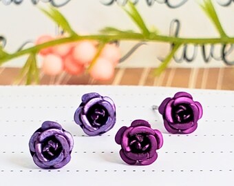 Purple Flower Earrings • Small Studs • 2 Pair Set • Gift For Her