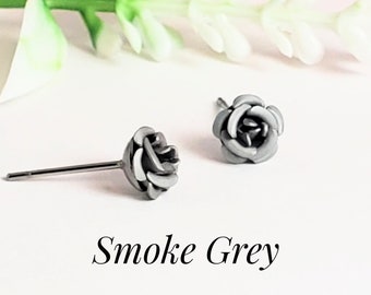Gorgeous Grey Flower Earrings • 6mm • Birthday • Gift For Mom • Gifts For Her