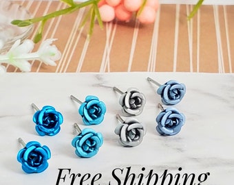 Petite Metal Floral Earrings • Small Flower Jewelry Gift • Minimalist • 4 Pairs