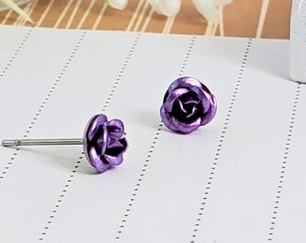 Purple Rose Earrings | Dainty Earrings | 6mm | Hypoallergenic  | Gift For Her