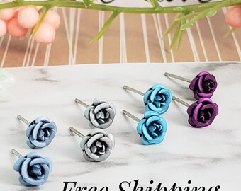 Minimalist Rose Flower Earrings • Dainty Studs • 4 Pair Set • Mothers Day Gift