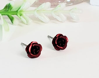 Red Flower Earrings | Rose Studs | 6mm | Flower Studs | Rose Stud Earrings