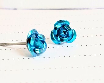 Beautiful Blue Rose Earrings • Hypoallergenic • Flower Studs • Gifts For Her