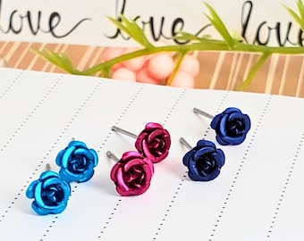 Tiny Rose Earrings Bundle • 4 Pairs Floral Studs • Gift Ideas For Her • Bridal Accessories