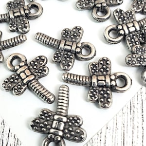 Dragonfly Charms - Silver Plastic Charms - Summer Charms - 15 Count Jewelry Supplies