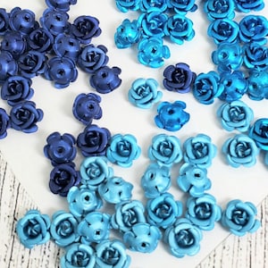 Blue Flower Beads: 5mm Aluminum Rose Spacer Beads
