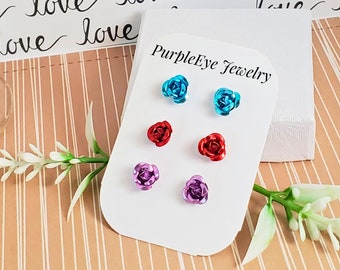 Radiant Rose Earrings Stud • Flower Earrings • Everyday • 3 Pair Set • 6mm