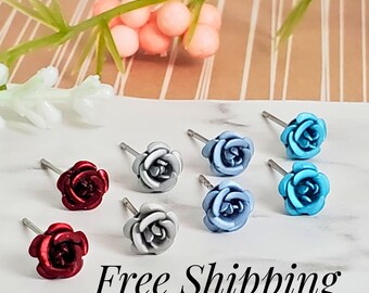 Dainty Flower Stud Earrings • Botanical Jewelry • 4 Pairs • Mothers Day Gift