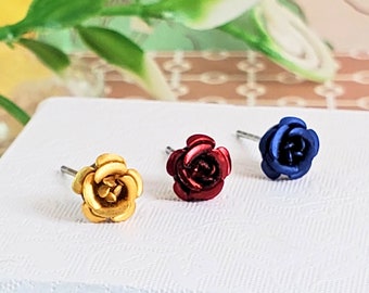 Tiny Flower Stainless Steel Stud Earrings • Small Rose Studs • 3 Pairs • Perfect Mothers Day