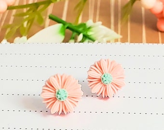 Peach Daisy Flower Stud Earrings • Hypoallergenic Stainless Steel • Gift For Her