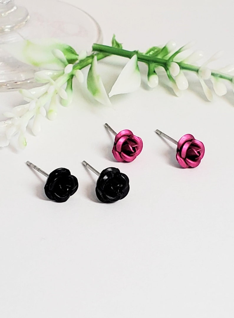 3D Rose Stud Earrings Hypoallergenic Tiny Flowers 2 Pairs Cute Earrings image 4