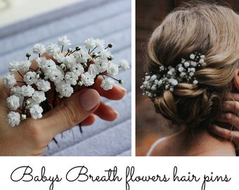 Babys Breath hair pins, Gypsophila flowers hair piece