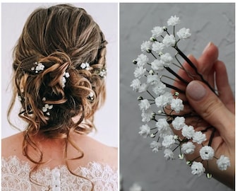 Horquillas de aliento de bebé, pieza para el cabello con flores de gypsophila