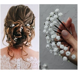 Babys Breath hair pins, Gypsophila flowers hair piece image 1