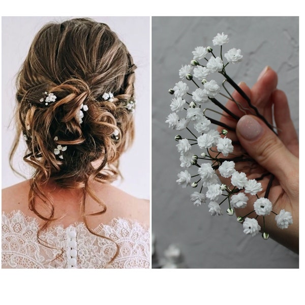 Babys Breath hair pins, Gypsophila flowers hair piece