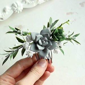 Succulent hair comb, Greenery hair piece, Gray Succulent hairpin