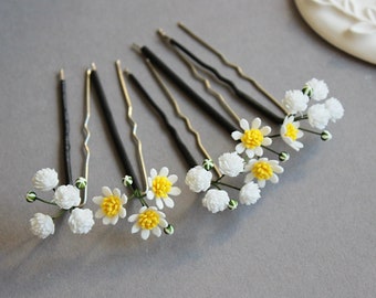 Baby's breath Daisy flowers wedding hair pins