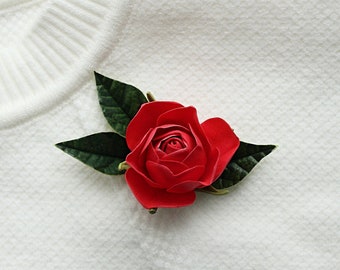 Red rose small Brooch pin, Flower Boutonniere pin