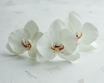 Horquillas de orquídea blanca, tocado de novia tropical, horquilla para boda en la playa