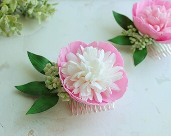 Peony flower hair piece Peony hair comb Large flower for hair Bridal flower hair piece