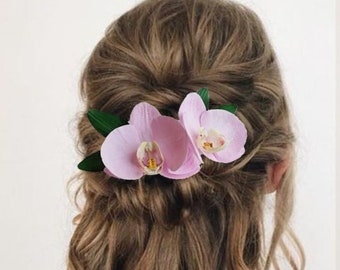 Orchid hair comb, Beach wedding hair clip