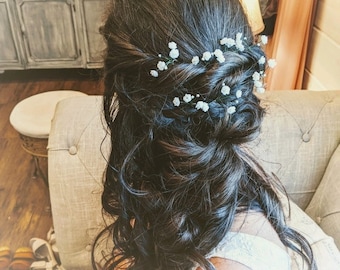 Babys Breath flowers wedding hair pins