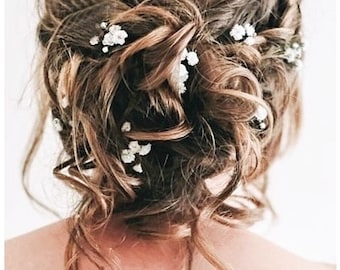Babys Breath hair pins, Gypsophila flowers hair piece
