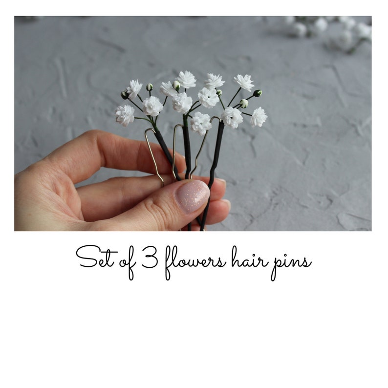 Babys Breath hair pins, Gypsophila flowers hair piece image 7