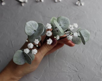 Eucalyptus Babys breath hair pins