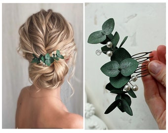 Eucalyptus hair comb Pearl Greenery hair piece