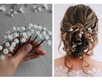 Babys Breath hair pins, Gypsophila flowers hair piece