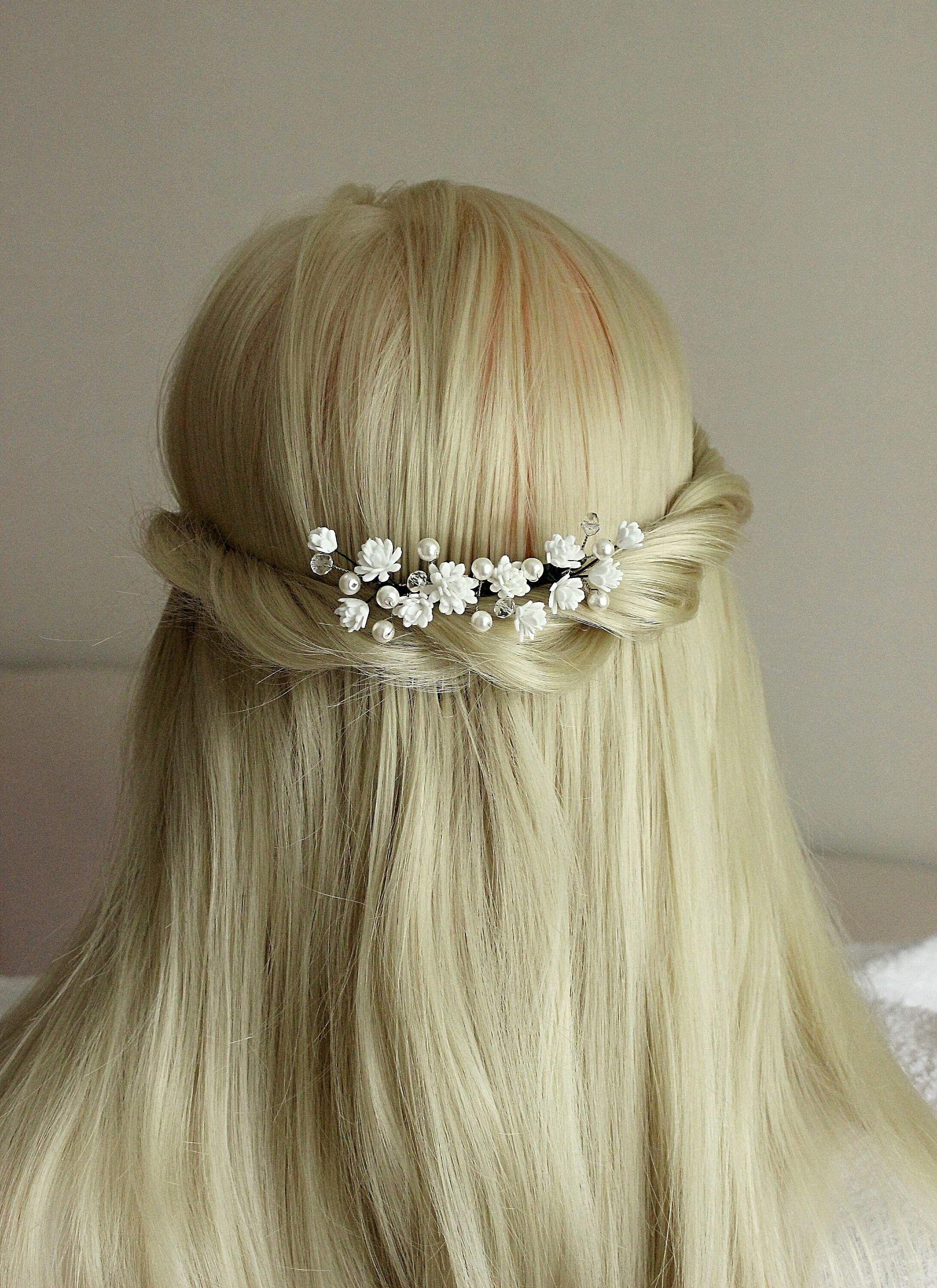 Babys Breath Pearl hair comb Gypsophila hair piece Etsy