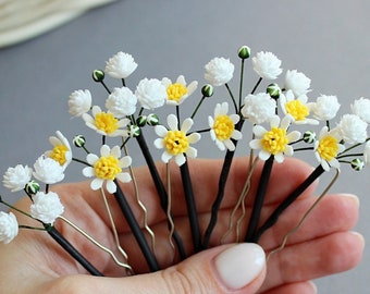 Épingles à cheveux de fleur de marguerite gypsophile, épingles à cheveux de mariée gypsophile