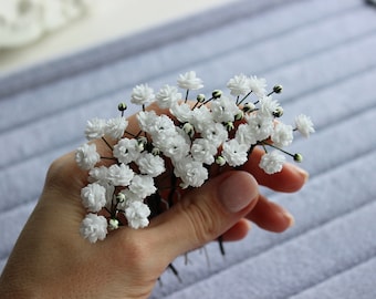 Babys Breath haarspelden, haarspelden met kleine bloemen, haarspeld met gipskruidbloem