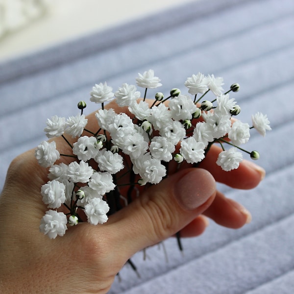 Babys Breath hair pins, hairpins with small flowers, hair pin with gypsophila flower