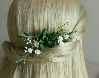 Succulent hair comb, Greenery bridal hair piece, Succulent hair pin