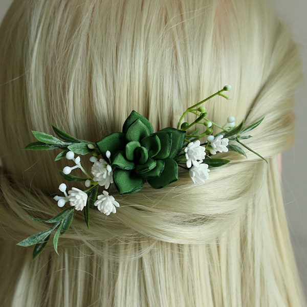 Succulent hair comb, Greenery bridal hair piece, Succulent hair pin