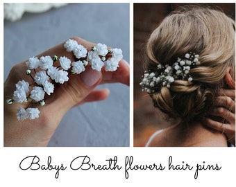 Baby breath hair pin, White flower small hair pins