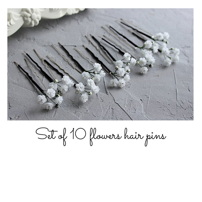 Babys Breath hair pins, Gypsophila flowers hair piece image 10