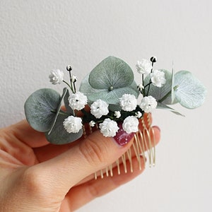 Eucalyptus Baby breath bridal hair comb, Greenery hair piece image 5