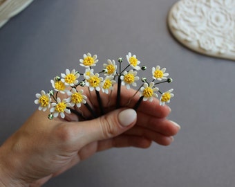 Daisy hair pins, Bridal hair piece, Summer wedding flower hair clip