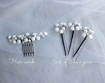 Babys Breath Pearl bridal hair pins