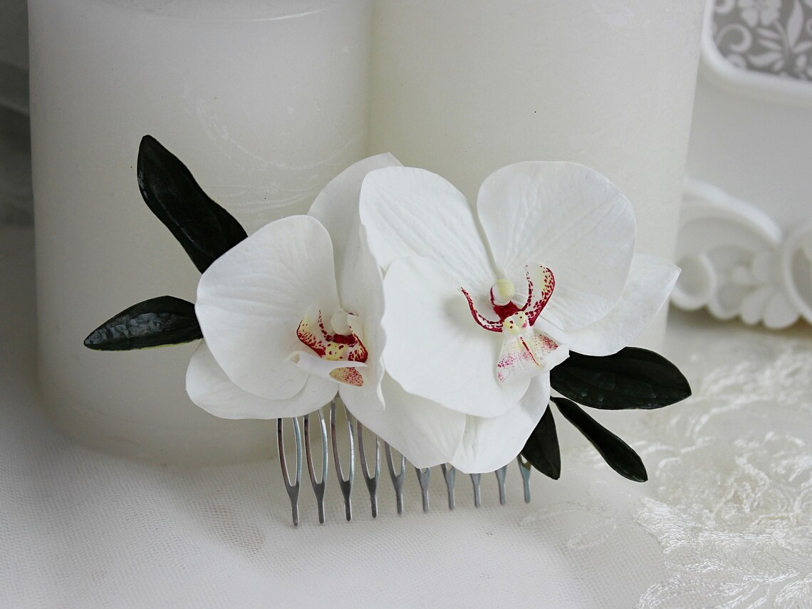 White orchids hair comb Tropical flower hair clip for bride Etsy