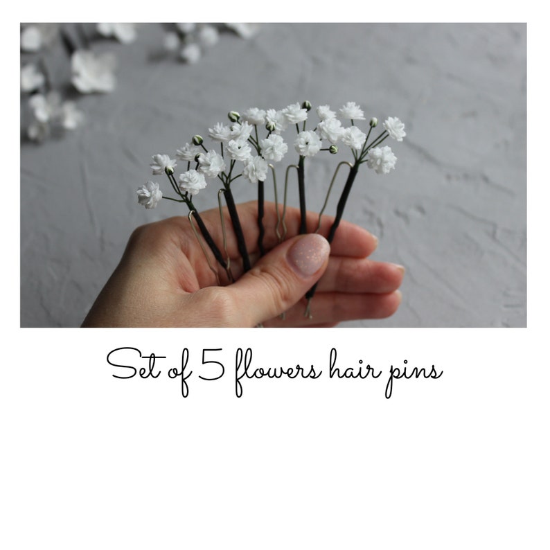 Babys Breath hair pins, Gypsophila flowers hair piece image 8