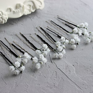 Babys Breath haarspelden, haarspelden met kleine bloemen, haarspeld met gipskruidbloem afbeelding 7