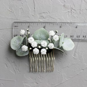 Eucalyptus Baby breath bridal hair comb, Greenery hair piece image 6