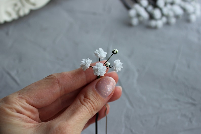 Babys Breath hair pins, Gypsophila flowers hair piece image 6