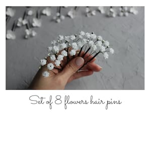 Babys Breath hair pins, Gypsophila flowers hair piece image 9