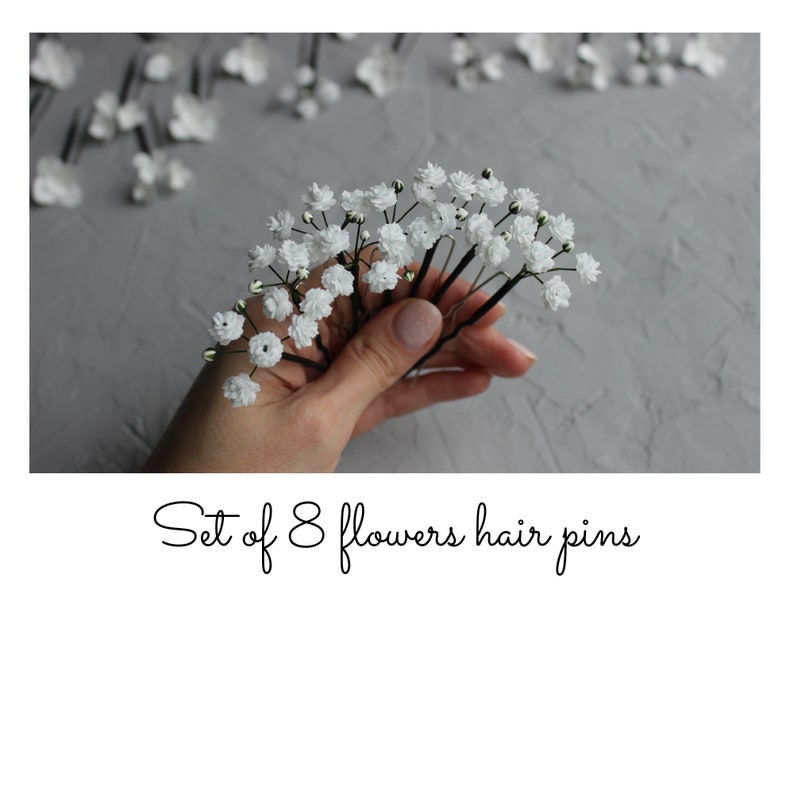 Babys Breath hair pins, Gypsophila flowers hair piece image 9