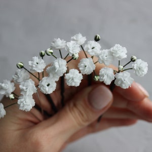 Baby breath hair pin, White flower small hair pins